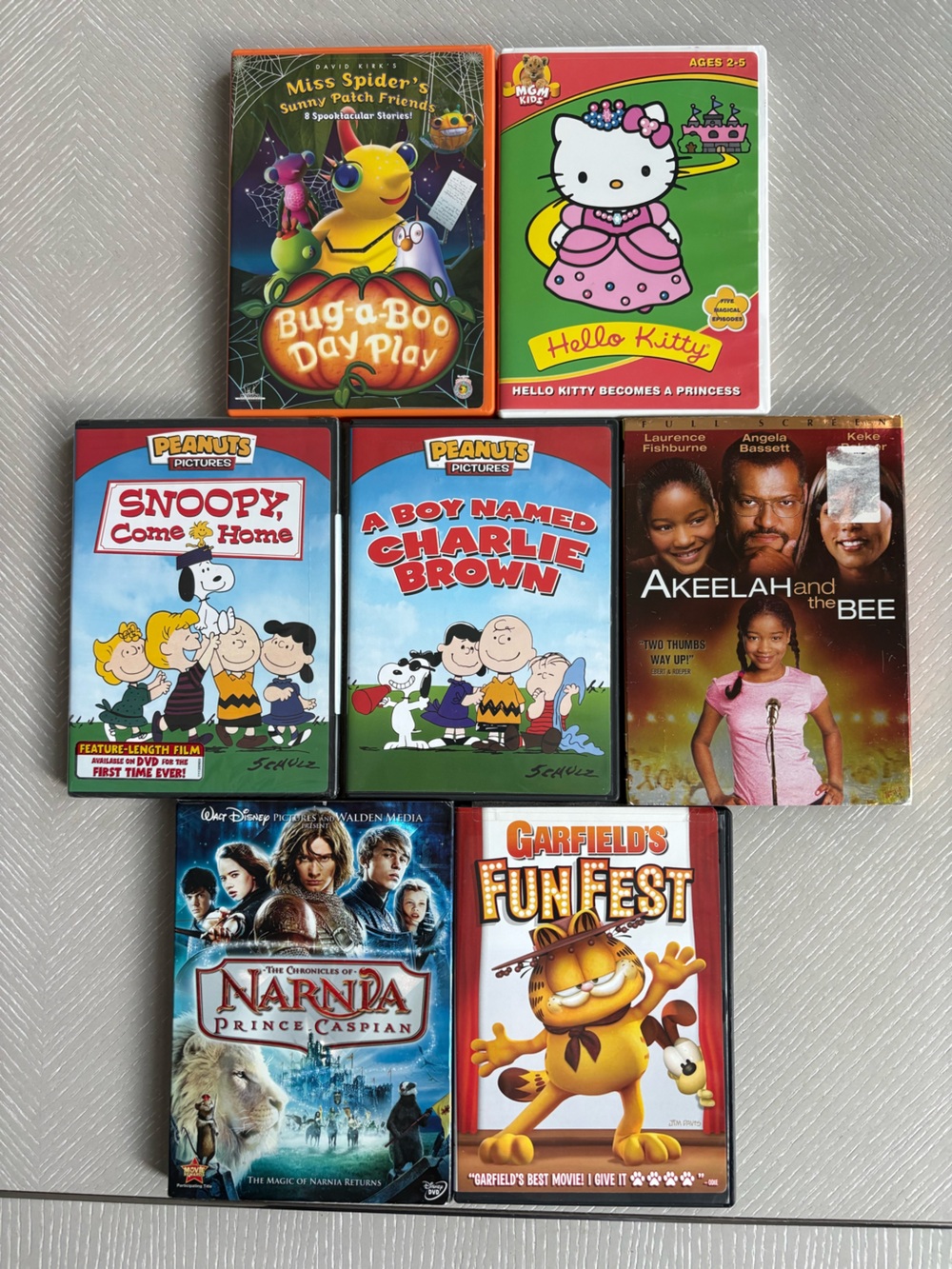 🎬 Children’s Movies lot of 7 DVD Hello Kitty Snoopy Garfield Narnia Miss Spider